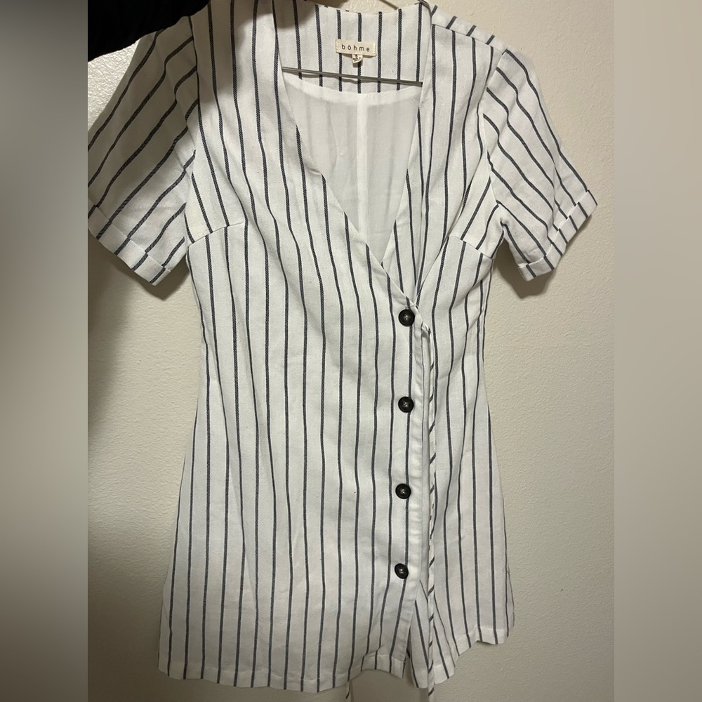 Bohme White & Navy Stripe Wrap Dress